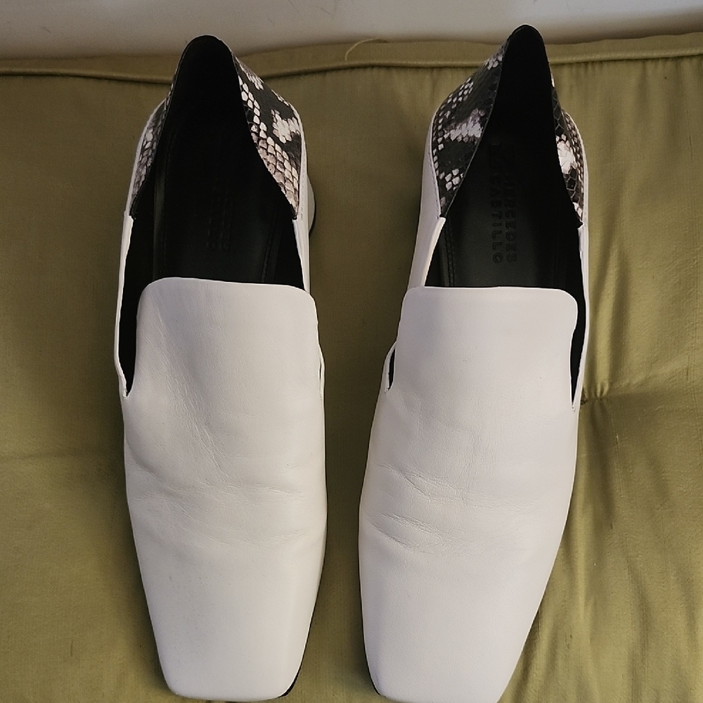MERCEDES CASTILLO White and Black Slip-On Loafers